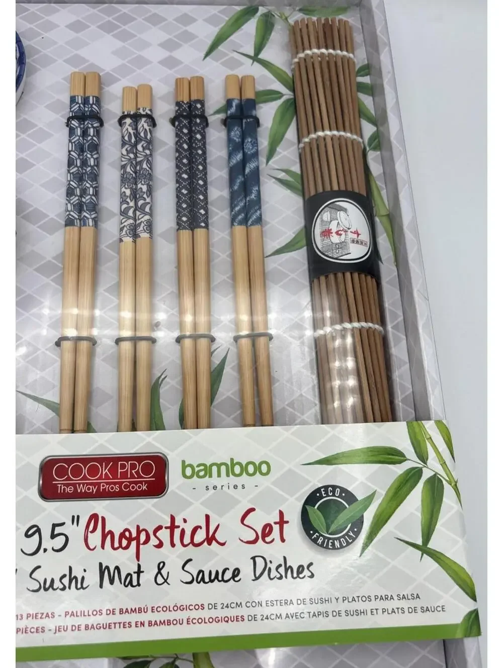 Cook Pro Chopstick Set w/ Sushi Mat & Sauce Dishes, 13 Pieces/9.5” Bamboo Series
